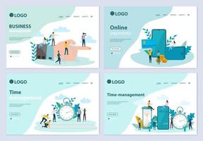 um conjunto de templates.business de landing page, pagamentos online, time management.templates para uso em ilustração vetorial development.flat de aplicativos móveis. vetor