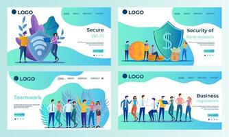 um conjunto de templates.secure de página de destino wi-fi, proteção de depósito bancário, trabalho em equipe, negociações de negócios.templates para uso em ilustração vetorial development.flat de aplicativos móveis. vetor