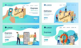 um conjunto de templates.express delivery service.templates de página de destino para uso em ilustração vetorial development.flat de aplicativos móveis. vetor