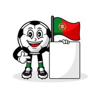 mascote cartoon futebol bandeira de portugal com banner vetor