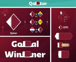 coleção gráfica do kit de mídia de design da equipe nacional do qatar. 22 elementos de design de campeonato mundial de futebol ou futebol conjunto de vetores. banners, cartazes, kit de mídia social, modelos, placar vetor