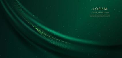 curva verde de luxo 3d abstrata com linhas de curva dourada de borda elegante e efeito de iluminação sobre fundo verde. vetor