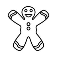 preto e branco pequeno ícone linear simples de um lindo pão de gengibre de Natal de ano novo festivo, homem de gengibre, biscoitos na forma de um homem isolado em um fundo branco. ilustração vetorial vetor