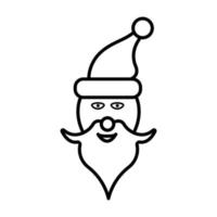 preto e branco pequeno ícone linear simples de um lindo rosto de natal festivo de ano novo da cabeça de papai noel em um chapéu com barba em um fundo branco. ilustração vetorial vetor