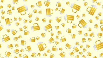interminável padrão sem costura de taças de vidro amarelo bonito com cerveja saborosa e saborosa de álcool, cerveja de lúpulo espumosa em um fundo amarelo. ilustração vetorial vetor