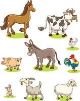 grupo de animais dos desenhos animados de fazenda. ilustração em vetor de animais felizes engraçados.