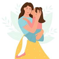 mãe abraça sua filha. mãe detém child.parent mostra amor e carinho. ilustração vetorial vetor