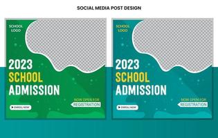 post de mídia social de admissão escolar e design de modelo de banner da web vetor