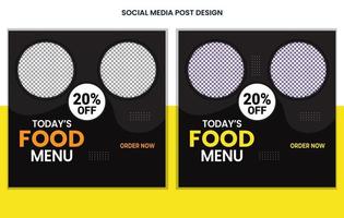 modelo de design de postagem de mídia social de comida, design de postagem de mídia social de restaurante, design de postagem de hambúrguer, design de postagem de menu vetor