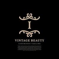 letra i design de logotipo de vetor vintage de luxo simples crista para cuidados de beleza, mídia de estilo de vida e marca de moda