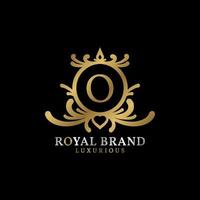 letra o design de logotipo de vetor de crista real para marca luxuosa