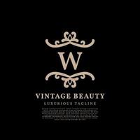 letra w design de logotipo de vetor vintage de luxo simples crista para cuidados de beleza, mídia de estilo de vida e marca de moda
