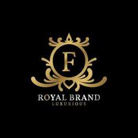 letra f design de logotipo de vetor de crista real para marca luxuosa