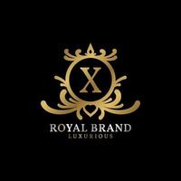 letra x design de logotipo de vetor de crista real para marca luxuosa