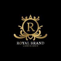 letra r design de logotipo de vetor de crista real para marca luxuosa