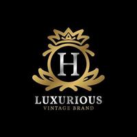 letra h com crista de luxo da coroa para cuidados de beleza, salão, spa, design de logotipo de vetor de moda