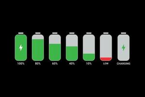 conjunto de símbolos de vetor de status de carga da bateria do telefone