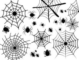 teia de aranha criativa e vetor de clip art de aranha conjunto exclusivo, ilustração vetorial desenhada à mão. esses elementos para o design de halloween. vetor de clip-art com cor preta.