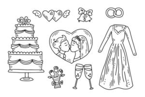 coleção de elementos de doodle de casamento vetor