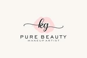 design de logotipo pré-fabricado de lábios em aquarela kg inicial, logotipo para marca de negócios de maquiador, design de logotipo de boutique de beleza blush, logotipo de caligrafia com modelo criativo. vetor