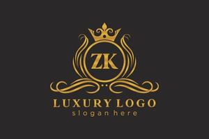 modelo de logotipo de luxo real inicial da letra zk em arte vetorial para restaurante, realeza, boutique, café, hotel, heráldica, joias, moda e outras ilustrações vetoriais. vetor