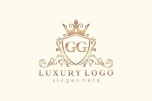 modelo de logotipo de luxo real de letra gg inicial em arte vetorial para restaurante, realeza, boutique, café, hotel, heráldica, joias, moda e outras ilustrações vetoriais. vetor