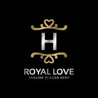 letra h design de logotipo vintage de luxo em forma de coração real para moda, hotel, casamento, restaurante, cuidados de beleza vetor