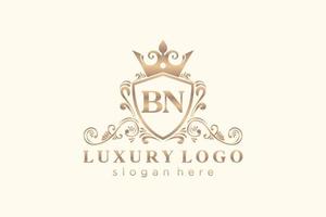 modelo de logotipo de luxo real carta bn inicial em arte vetorial para restaurante, realeza, boutique, café, hotel, heráldica, joias, moda e outras ilustrações vetoriais. vetor