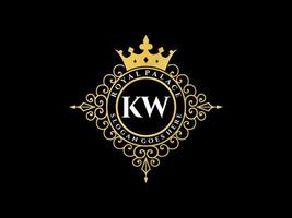 letra kw antigo logotipo vitoriano de luxo real com moldura ornamental. vetor