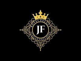 carta jf antigo logotipo vitoriano de luxo real com moldura ornamental. vetor