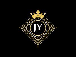 carta jy antigo logotipo vitoriano de luxo real com moldura ornamental. vetor