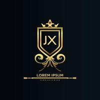 jx letra inicial com royal template.elegant com vetor de logotipo de coroa, ilustração em vetor de logotipo de letras criativas.