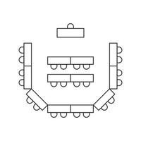 esquema de assentos em sala de aula. ícone de linha de mesas e cadeiras. planta de interiores de móveis de vista superior. ilustração vetorial em fundo branco vetor