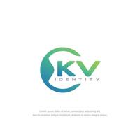 vetor de modelo de logotipo de linha circular de letra inicial kv com mistura de cores gradientes