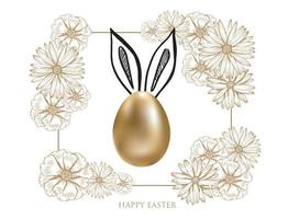 Feliz Páscoa. orelhas de coelho. ovos de ouro. ilustração desenhada à mão. vetor