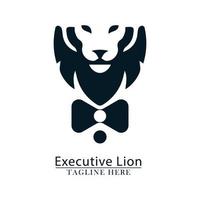 logotipo de ícone executivo de gravata borboleta de cabeça de leão vetor