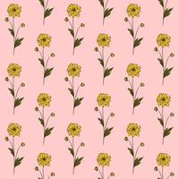 fundo sem costura de vetor rosa com flores silvestres de rudbeckia amarelo