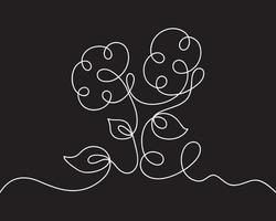 uma ilustração em vetor arte linha. desenho de uma linha contínua com flores e folhas. cartão preto e branco minimalista