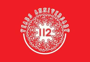 logotipo de aniversário de 112 anos e design de adesivo vetor