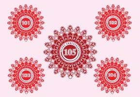 logotipo de aniversário de 101 a 105 anos e design de adesivo vetor