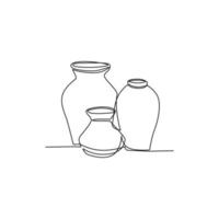 ilustração vetorial de vaso desenhada em estilo de arte de linha vetor