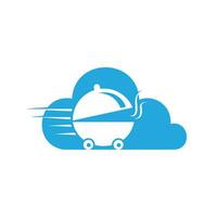 design de logotipo de entrega de comida em nuvem. sinal de serviço de entrega rápida. serviço de entrega de comida online. vetor