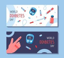 modelo de banner horizontal do dia mundial do diabetes. ilustração vetorial desenhada à mão para conscientização sobre melito. vetor