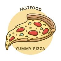 logotipo de pizza fastfood. ilustração de comida e bebida. fatia pizza mussarela ícone símbolo vetor