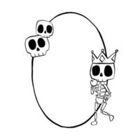 esqueleto de linha preta e crânio em oval. ilustração vetorial sobre halloween para decorar logotipo, cartões e qualquer design. vetor