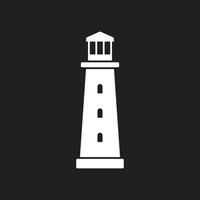 ícone do edifício da torre do farol de vetor branco eps10 isolado no fundo preto. símbolo da costa da praia da ilha do holofote em um estilo moderno simples e moderno para o design do seu site, logotipo e celular