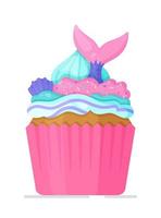 um delicioso muffin de cores vivas com uma cauda avermelhada. ilustração em vetor de um delicioso cupcake com creme brilhante. pastel aerado.