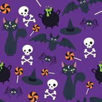 padrão de halloween em um fundo roxo vetor