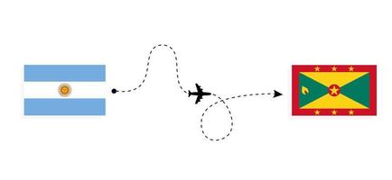 voo e viagem da argentina para granada pelo conceito de viagem de avião de passageiros vetor