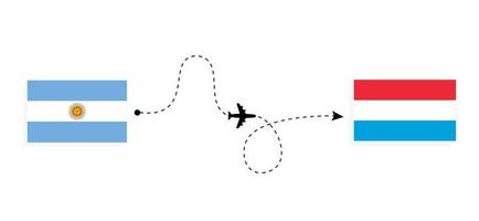 voo e viagem da argentina para o luxemburgo pelo conceito de viagem de avião de passageiros vetor